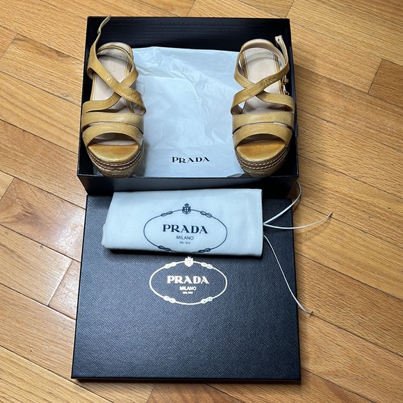 Prada Nude Strap Platform Wedges Sandals dust bag and original box - Picture 4 of 5